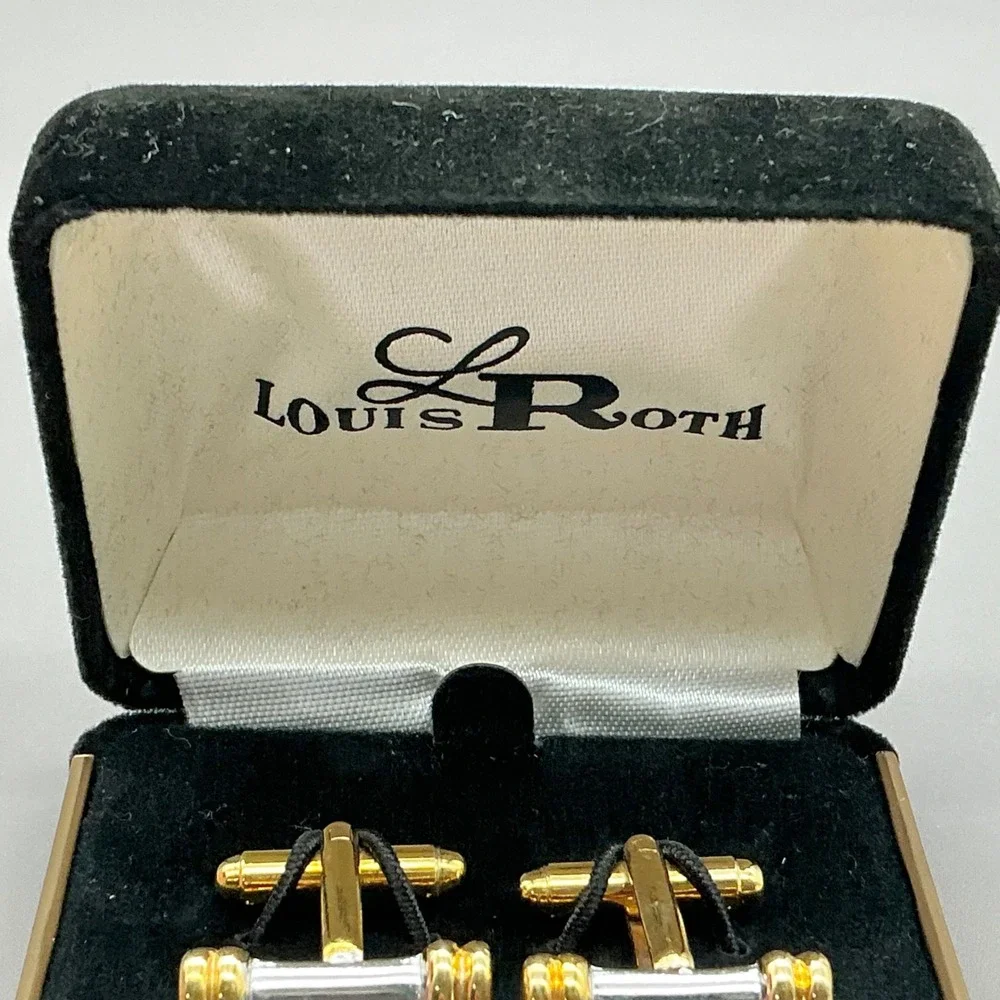 Louis Roth Cufflinks Mens Two Tone Gold Silver Tone Bar Vintage Original Box